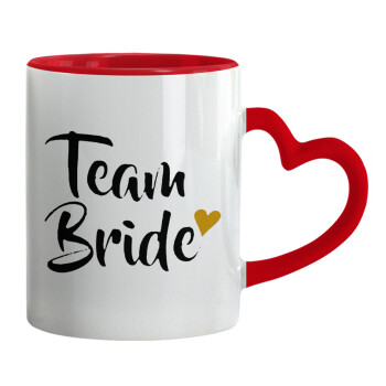 Team Bride, Mug heart red handle, ceramic, 330ml