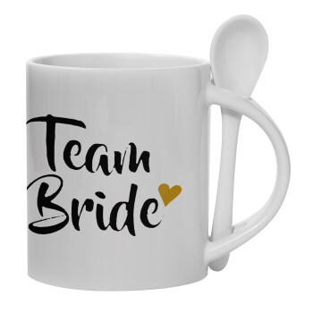 Team Bride, Ceramic coffee mug with Spoon, 330ml (1pcs)