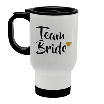 Team Bride, Κούπα ταξιδιού ανοξείδωτη με καπάκι, διπλού τοιχώματος (θερμό) λευκή 450ml
