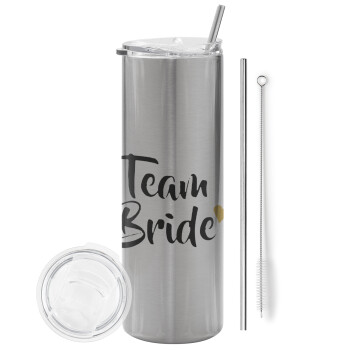 Team Bride, Tumbler stainless steel Silver 600ml, with metal straw & cleaning brush