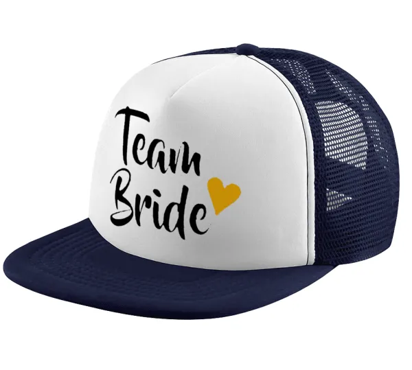Team Bride — Adult Soft Trucker Hat with Dark Blue/White Mesh (POLYESTER, ADULT, UNISEX, ONE SIZE)