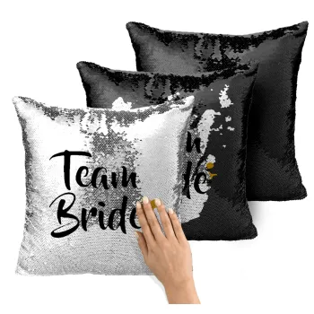Team Bride, Μαξιλάρι καναπέ Μαγικό Μαύρο με πούλιες 40x40cm περιέχεται το γέμισμα