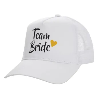Team Bride, Structured Trucker Adult Hat, with Mesh, WHITE (100% COTTON, ADULT, UNISEX, ONE SIZE)