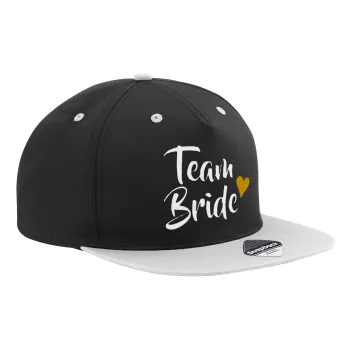Team Bride, Adult Flat Snapback Hat Black/Grey, (100% COTTON TWILL, ADULT, UNISEX, ONE SIZE)