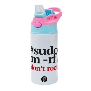 Sudo RM, Children's hot water bottle, stainless steel, with safety straw, Pink/BlueCiel (360ml) BPA FREE