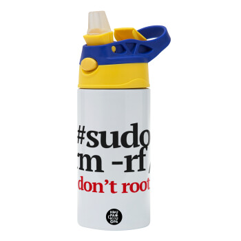 Sudo RM, Children's hot water bottle, stainless steel, with safety straw, green, blue (360ml) BPA FREE