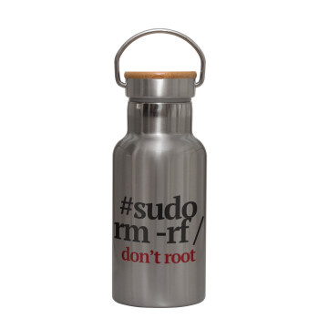 Sudo RM, Stainless steel metallic thermos flask, silver with a bamboo lid, double-walled, 350ml.