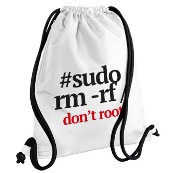 Sudo RM, Τσάντα πλάτης πουγκί GYMBAG λευκή, με τσέπη (40x48cm) & χονδρά κορδόνια