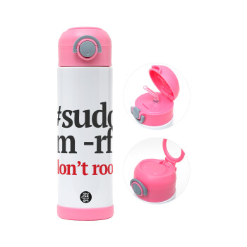 Sudo RM, Children's hot water bottle, stainless steel, with safety straw, PINK (500ml)