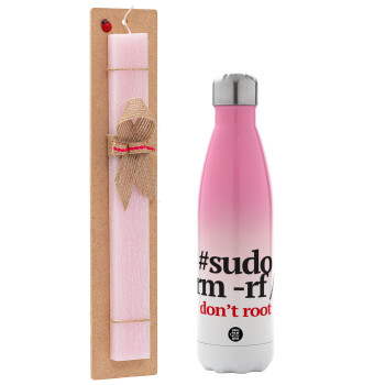 Sudo RM, Easter Set, Metallic pink/white (Stainless steel) thermos, double-walled, 500ml & aromatic flat Easter candle (30cm) (PINK)