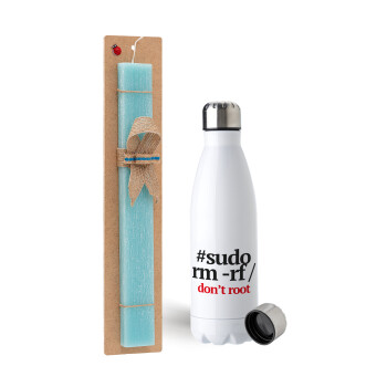 Sudo RM, Easter Set, metallic stainless steel water bottle (750ml) & aromatic flat Easter candle (30cm) (TURQUOISE)