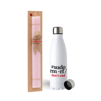 Sudo RM, Easter Set, metallic stainless steel water bottle (750ml) & scented flat Easter candle (30cm) (PINK)