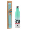 Easter Set, Metallic green/white thermos (Stainless steel), double-walled, 500ml & scented flat Easter candle (30cm) (TURQUOISE)