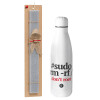 Easter Set, metallic stainless thermos bottle (500ml) & scented flat Easter candle (30cm) (GRAY)