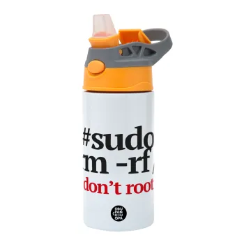 Sudo RM, Children's hot water bottle, stainless steel, with safety straw, Orange/Grey (360ml) BPA-FREE