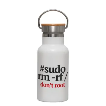 Sudo RM, Metallic thermos (Stainless steel) White with wooden lid (bamboo), double-walled, 350ml