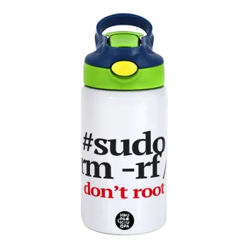 Sudo RM, Children's hot water bottle, stainless steel, with safety straw, green, blue (350ml)