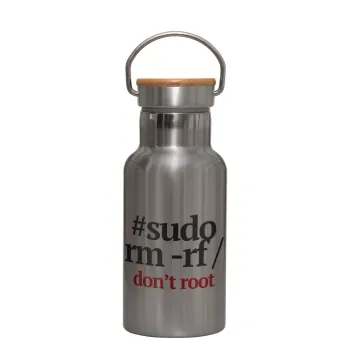 Sudo RM, Stainless steel metallic thermos flask, silver with a bamboo lid, double-walled, 350ml.