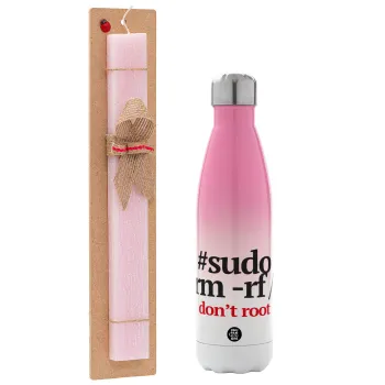 Sudo RM, Easter Set, Metallic pink/white (Stainless steel) thermos, double-walled, 500ml & aromatic flat Easter candle (30cm) (PINK)