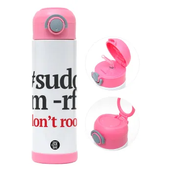 Sudo RM, Παιδικό παγούρι θερμό, ανοξείδωτο, με καλαμάκι ασφαλείας, ΡΟΖ (500ml)