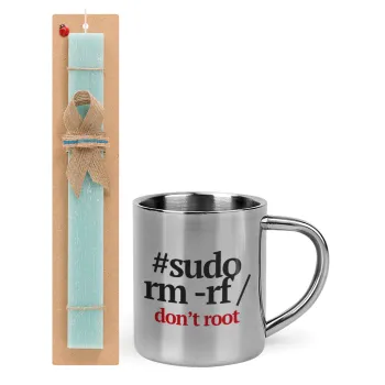 Sudo RM, Easter Set, metallic thermal cup (300ml) & aromatic flat Easter candle (30cm) (TURQUOISE)