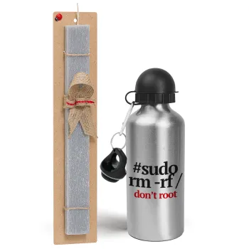 Sudo RM, Easter Set, metallic silver aluminum water bottle (500ml) & aromatic flat Easter candle (30cm) (GRAY)