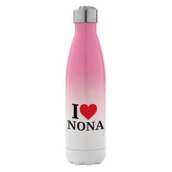 I Love ΝΟΝΑ, Metal mug thermos Pink/White (Stainless steel), double wall, 500ml