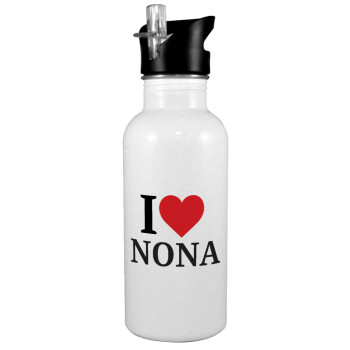 I Love ΝΟΝΑ, White water bottle with straw, stainless steel 600ml
