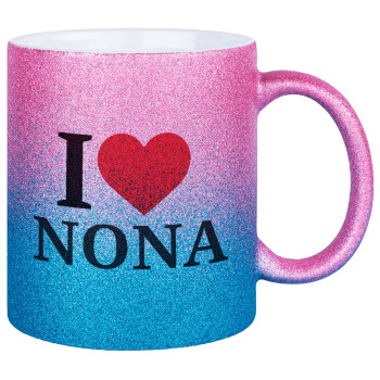 I Love ΝΟΝΑ, Κούπα Χρυσή/Μπλε Glitter, κεραμική, 330ml