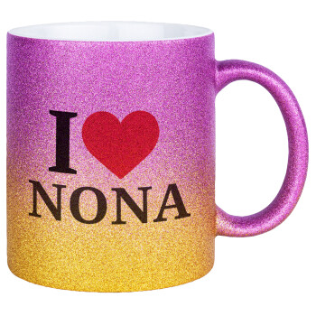 I Love ΝΟΝΑ, Κούπα Χρυσή/Ροζ Glitter, κεραμική, 330ml