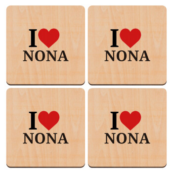 I Love ΝΟΝΑ, ΣΕΤ x4 Σουβέρ ξύλινα τετράγωνα plywood (9cm)