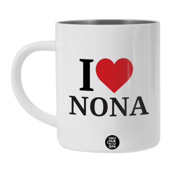 I Love ΝΟΝΑ, Λευκή Ανοξείδωτη Μεταλλική Κούπα 450ml - Διπλού Τοιχώματος 