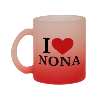 I Love ΝΟΝΑ, Κούπα γυάλινη δίχρωμη με βάση το κόκκινο ματ, 330ml