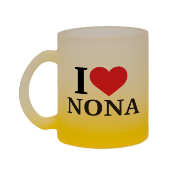 I Love ΝΟΝΑ, Κούπα γυάλινη δίχρωμη με βάση το κίτρινο ματ, 330ml