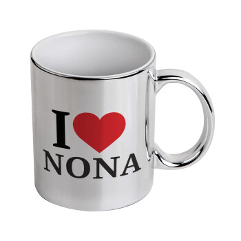 I Love ΝΟΝΑ, Mug ceramic, silver mirror, 330ml