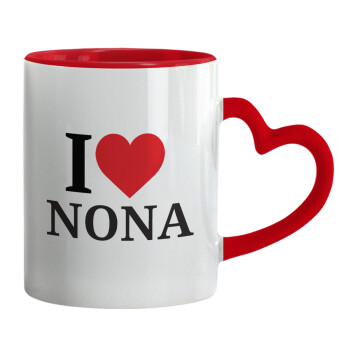 I Love ΝΟΝΑ, Mug heart red handle, ceramic, 330ml
