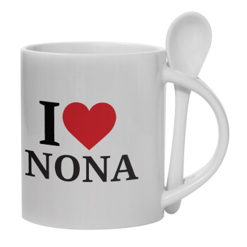 I Love ΝΟΝΑ, Ceramic coffee mug with Spoon, 330ml (1pcs)