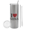 Tumbler stainless steel Silver 600ml, with metal straw & cleaning brush