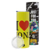 Neon Yellow Travel Tumbler, with metal straw (Stainless steel 304 Food grade, BPA free, 600ml)