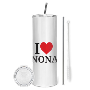 I Love ΝΟΝΑ, Eco friendly stainless steel tumbler 600ml, with metal straw & cleaning brush