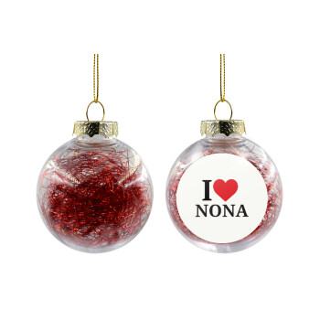 I Love ΝΟΝΑ, Χριστουγεννιάτικη μπάλα δένδρου διάφανη με κόκκινο γέμισμα 8cm