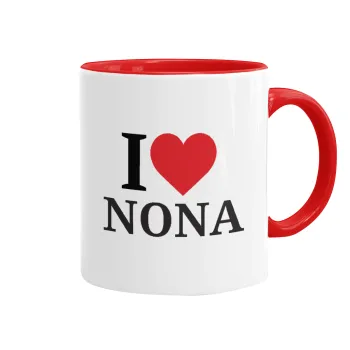 I Love ΝΟΝΑ, Κούπα χρωματιστή κόκκινη, κεραμική, 330ml