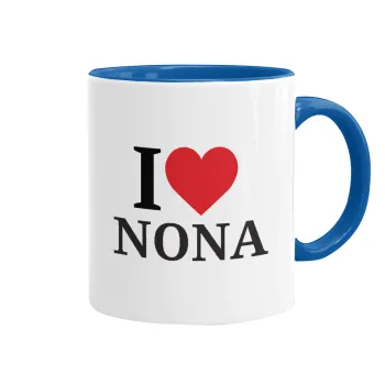 I Love ΝΟΝΑ, Κούπα χρωματιστή μπλε, κεραμική, 330ml