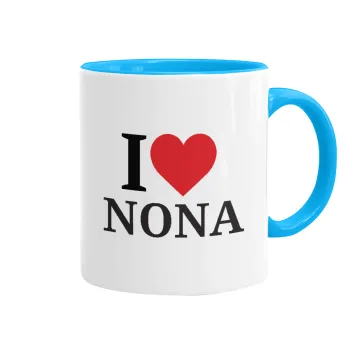 I Love ΝΟΝΑ, Κούπα χρωματιστή γαλάζια, κεραμική, 330ml