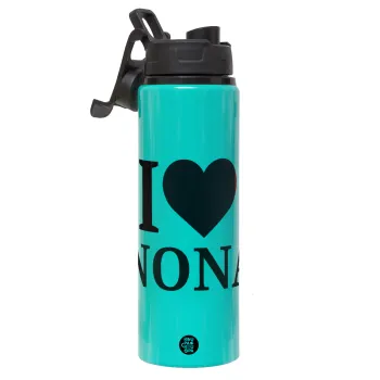 I Love ΝΟΝΑ, Μεταλλικό παγούρι νερού με καπάκι ασφαλείας, αλουμινίου 850ml
