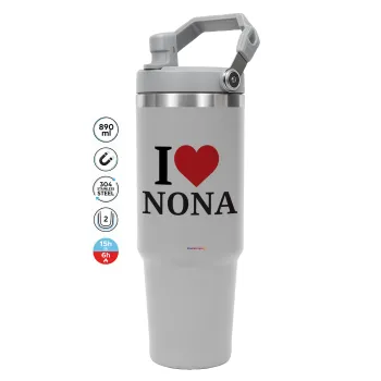 I Love ΝΟΝΑ, GREY color, 890ml (30oz) stainless Steel Tumbler with Handle