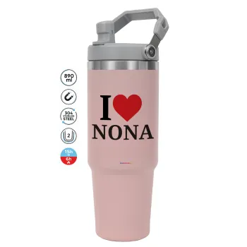 I Love ΝΟΝΑ, Pink color, 890ml (30oz) stainless Steel Tumbler with Handle