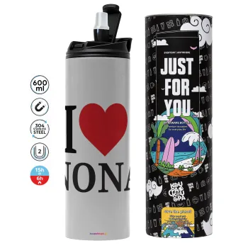 I Love ΝΟΝΑ, Tumbler stainless steel GREY 600ml