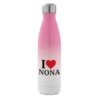 I Love ΝΟΝΑ, Metal mug thermos Pink/White (Stainless steel), double wall, 500ml