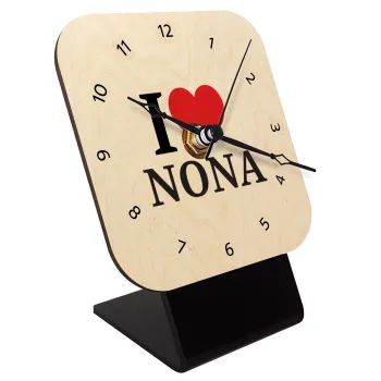 I Love ΝΟΝΑ, Quartz Table clock in natural wood (10cm)